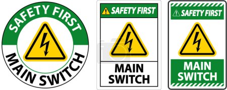 Illustration for Safety First Main Switch Sign On White Background - Royalty Free Image