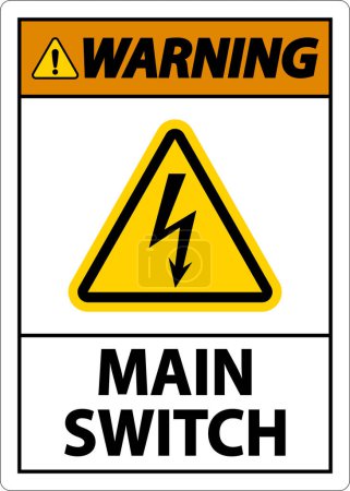 Illustration for Warning Main Switch Sign On White Background - Royalty Free Image