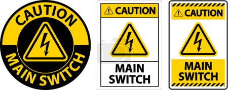 Illustration for Caution Main Switch Sign On White Background - Royalty Free Image