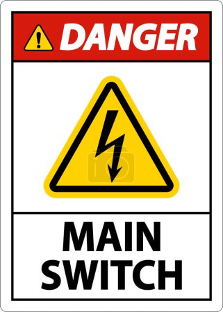 Illustration for Danger Main Switch Sign On White Background - Royalty Free Image