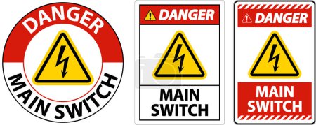 Illustration for Danger Main Switch Sign On White Background - Royalty Free Image