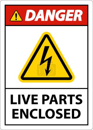 Ilustración de Danger Live Parts Enclosed Sign On White Background - Imagen libre de derechos