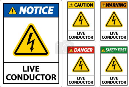 Illustration for Danger Live Conductor Sign On White Background - Royalty Free Image