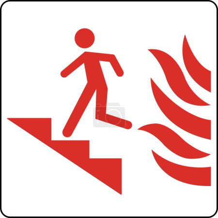 Ilustración de Utilice escaleras en caso de señal de fuego sobre fondo blanco - Imagen libre de derechos