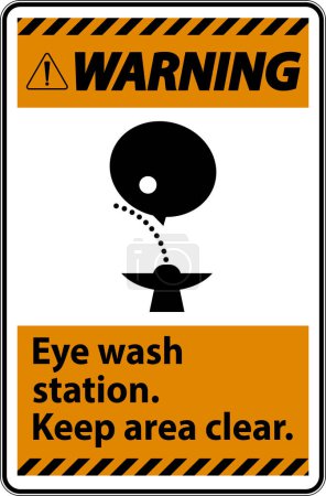 Téléchargez les illustrations : Avertissement Station de lavage des yeux Garder la zone claire signe - en licence libre de droit