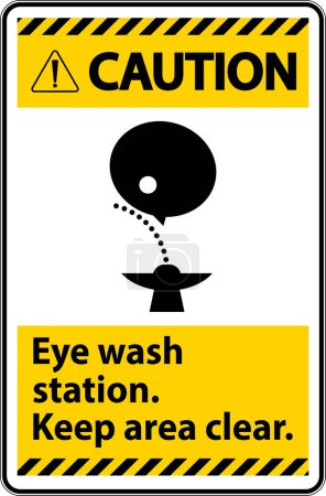 Téléchargez les illustrations : Attention Station de lavage des yeux Garder la zone clairement indiquée - en licence libre de droit