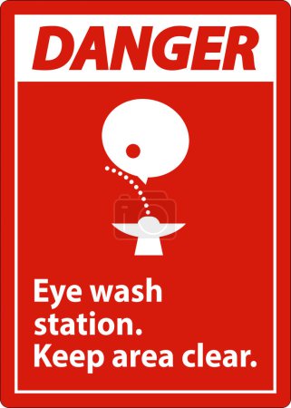 Téléchargez les illustrations : Danger Eye Wash Station Garder la zone claire signe - en licence libre de droit