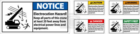 Illustration for Caution Sign Electrocution Hazard, Keep All Parts Of This Crane At Least 20 Feet Away From Electrical Power Lines And Equipment - Royalty Free Image