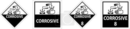 Ilustración de Etiqueta signo corrosivo sobre fondo blanco - Imagen libre de derechos