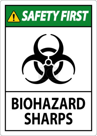 Illustration for Safety First Biohazard Label, Biohazard Sharps - Royalty Free Image