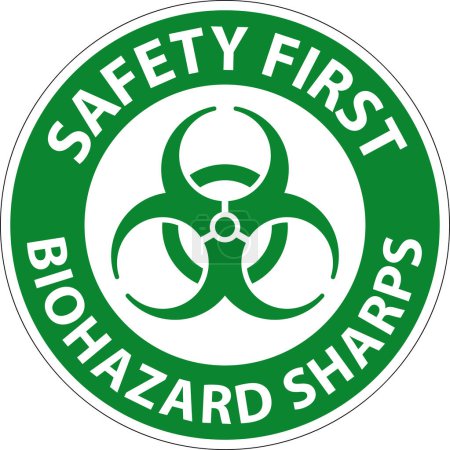 Illustration for Safety First Biohazard Label, Biohazard Sharps - Royalty Free Image
