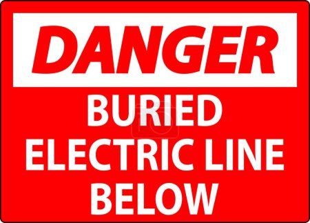 Téléchargez les illustrations : Danger signe enterré ligne électrique ci-dessous sur fond blanc - en licence libre de droit