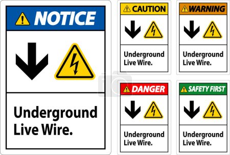 Téléchargez les illustrations : Signal de danger, fil souterrain sous tension. - en licence libre de droit