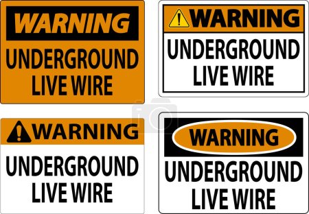 Téléchargez les illustrations : Panneau d'avertissement, fil souterrain sous tension - en licence libre de droit