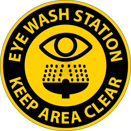 Téléchargez les illustrations : Panneau de sol station de lavage des yeux - Garder la zone claire - en licence libre de droit