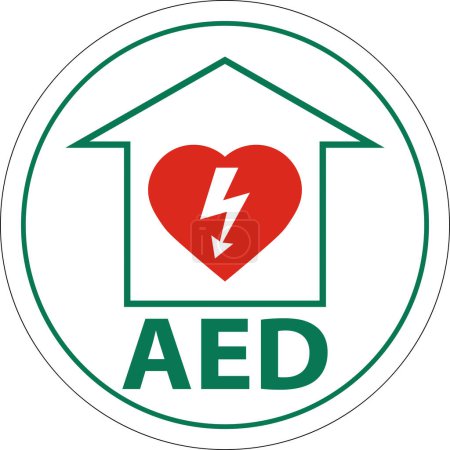 Téléchargez les illustrations : Panneau de plancher AED avec coeur de défibrillation, Panneau de plancher de frontière rouge - en licence libre de droit
