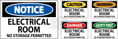 Téléchargez les illustrations : Panneau de danger Salle électrique, Pas de stockage permis - en licence libre de droit