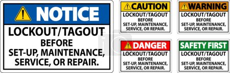Ilustración de Etiqueta de seguridad de peligro: Bloqueo / etiqueta antes de la configuración, mantenimiento, servicio o reparación - Imagen libre de derechos