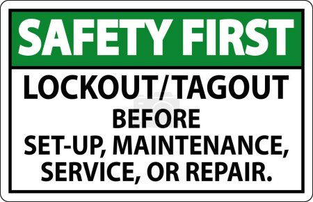 Ilustración de Primera etiqueta de seguridad: Bloqueo / etiqueta antes de la configuración, mantenimiento, servicio o reparación - Imagen libre de derechos