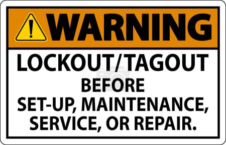 Ilustración de Etiqueta de advertencia: Bloqueo / etiqueta antes de la configuración, mantenimiento, servicio o reparación - Imagen libre de derechos