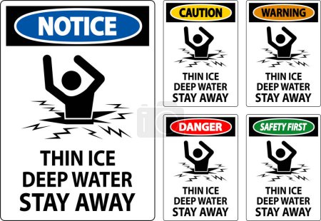 Illustration for Danger Sign Thin Ice Deep Water, Stay Away - Royalty Free Image