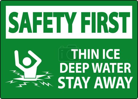 Illustration for Safety First Sign Thin Ice Deep Water, Stay Away - Royalty Free Image