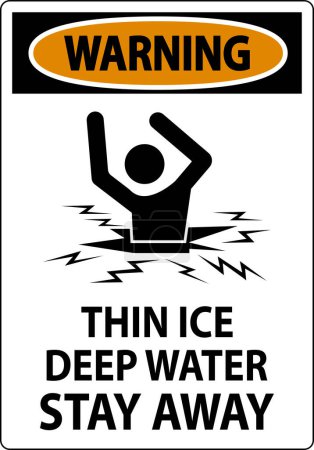 Illustration for Warning Sign Thin Ice Deep Water, Stay Away - Royalty Free Image