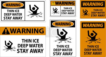Illustration for Warning Sign Thin Ice Deep Water, Stay Away - Royalty Free Image