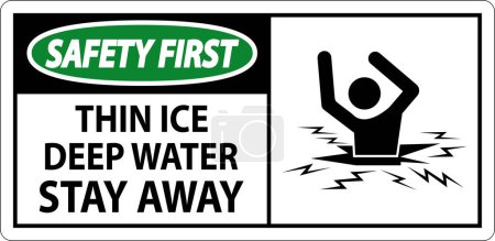 Illustration for Safety First Sign Thin Ice Deep Water, Stay Away - Royalty Free Image
