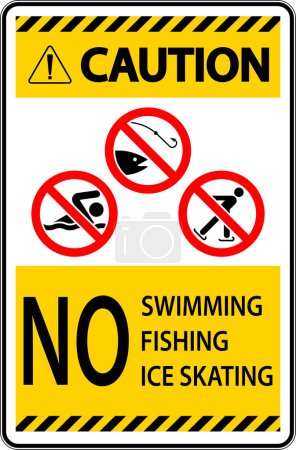 Téléchargez les illustrations : Panneau d'interdiction Avertissement - Pas de natation, Pêche, Patinage sur glace - en licence libre de droit