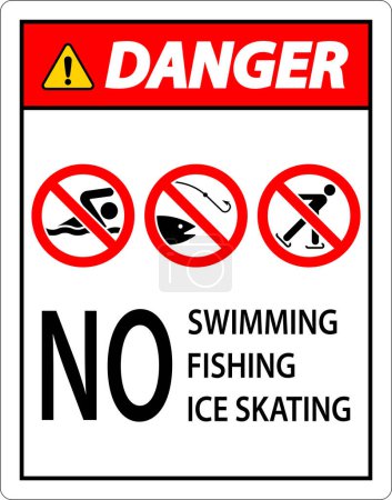 Téléchargez les illustrations : Panneau d'interdiction Danger - Pas de natation, Pêche, Patinage sur glace - en licence libre de droit