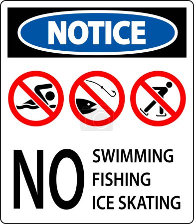 Téléchargez les illustrations : Panneau d'interdiction - Pas de natation, Pêche, Patinage sur glace - en licence libre de droit