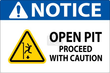 Illustration for Notice Sign Open Pit Proceed With Caution - Royalty Free Image