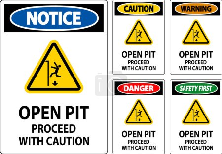 Illustration for Danger Sign Open Pit Proceed With Caution - Royalty Free Image