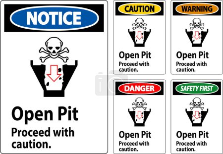 Illustration for Danger Sign Open Pit Proceed With Caution - Royalty Free Image