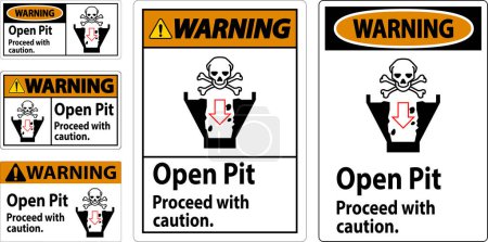 Illustration for Warning Sign Open Pit Proceed With Caution - Royalty Free Image