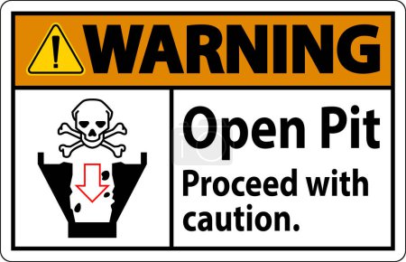 Illustration for Warning Sign Open Pit Proceed With Caution - Royalty Free Image