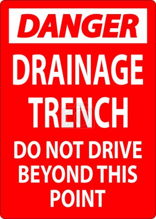 Téléchargez les illustrations : Danger signe tranchée de drainage - Ne conduisez pas au-delà de ce point - en licence libre de droit