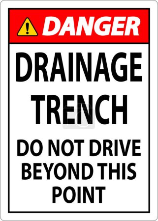 Téléchargez les illustrations : Danger signe tranchée de drainage - Ne conduisez pas au-delà de ce point - en licence libre de droit