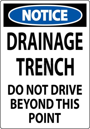 Téléchargez les illustrations : Panneau d'avertissement Tranchée de drainage - Ne conduisez pas au-delà de ce point - en licence libre de droit