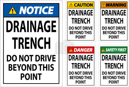 Téléchargez les illustrations : Avertissement Signal Drainage Trench - Ne pas conduire au-delà de ce point - en licence libre de droit