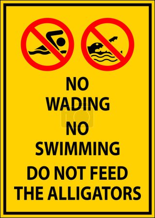 Téléchargez les illustrations : Signe d'alligator Non marchant, Non nageant, Ne pas nourrir les alligators - en licence libre de droit