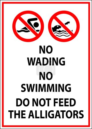 Ilustración de Signo de cocodrilo No vadear, No nadar, No alimentar a los cocodrilos - Imagen libre de derechos