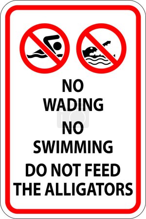 Ilustración de Signo de cocodrilo No vadear, No nadar, No alimentar a los cocodrilos - Imagen libre de derechos