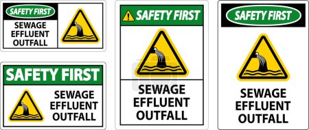 Téléchargez les illustrations : Première pancarte sur la salubrité de l'eau - Évacuation des effluents des eaux usées - en licence libre de droit