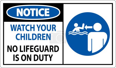 Illustration for Pool Safety Sign Notice - Watch your Children, No Lifeguard on Duty - Royalty Free Image