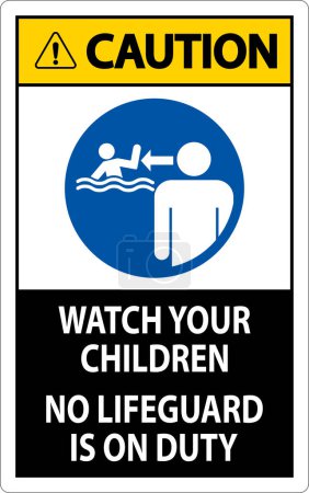 Illustration for Pool Safety Sign Caution - Watch your Children, No Lifeguard on Duty - Royalty Free Image