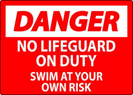 Illustration for Pool Danger Sign No Lifeguard On Duty Swim At Your Own Risk - Royalty Free Image