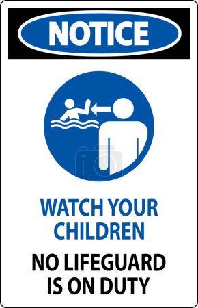 Illustration for Pool Safety Sign Notice - Watch your Children, No Lifeguard on Duty - Royalty Free Image