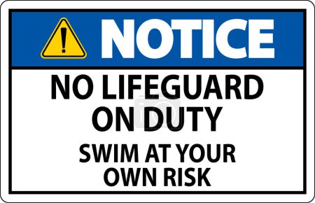 Illustration for Pool Notice Sign No Lifeguard On Duty Swim At Your Own Risk - Royalty Free Image